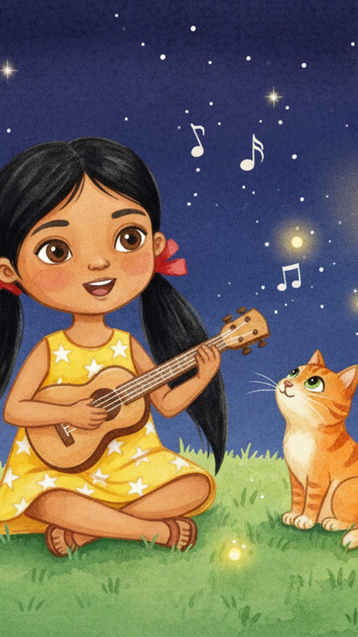 Mina playing ukulele